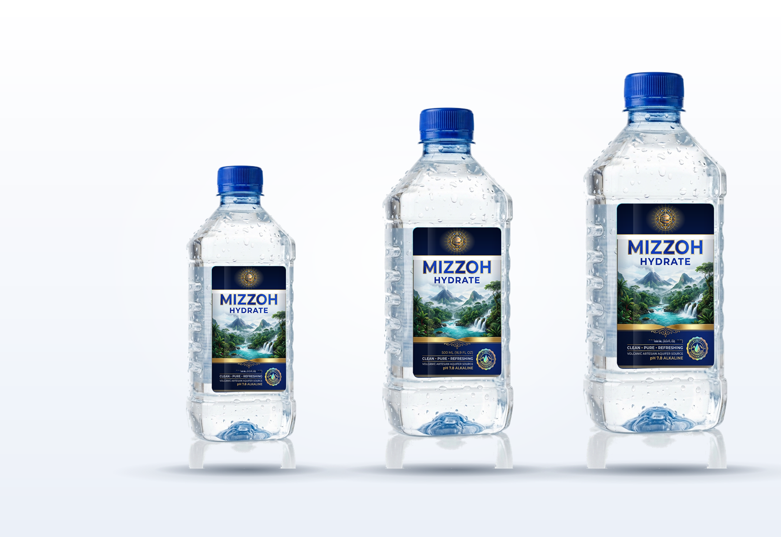 MIZZOH Water Square PET Bottle Lineup with Celestial Sigil Logo